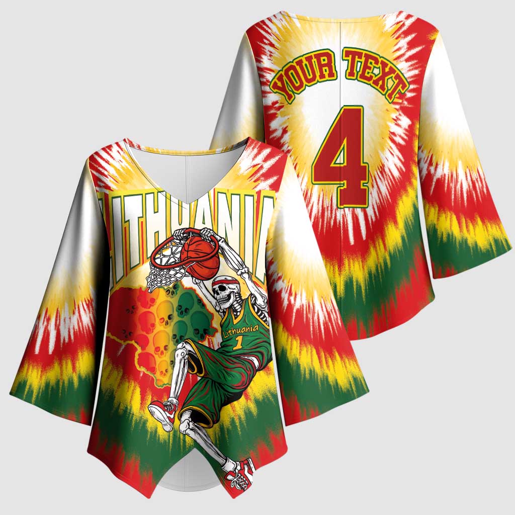 Custom Lithuania-Skeleton Power Dunk Kimono Sleeve Blouse Tie Dye Style