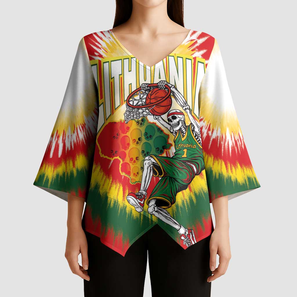 Custom Lithuania-Skeleton Power Dunk Kimono Sleeve Blouse Tie Dye Style