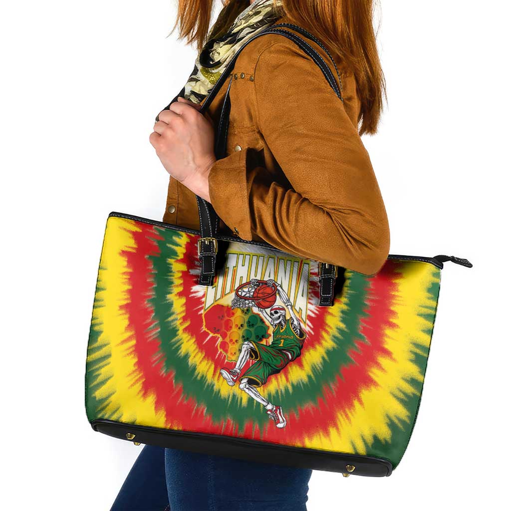 Lithuania-Skeleton Power Dunk Leather Tote Bag Tie Dye Style