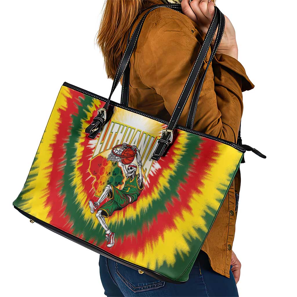Lithuania-Skeleton Power Dunk Leather Tote Bag Tie Dye Style