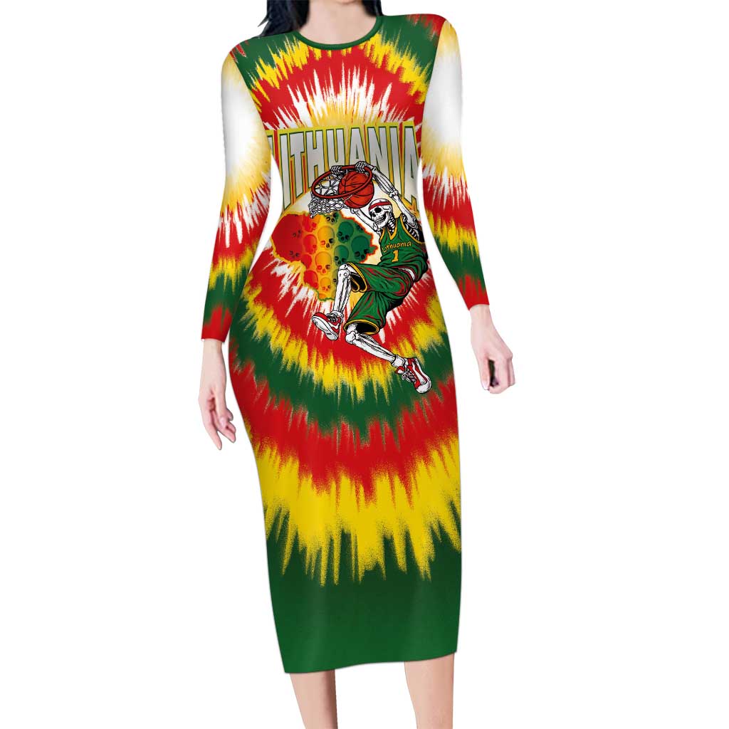 Custom Lithuania-Skeleton Power Dunk Long Sleeve Bodycon Dress Tie Dye Style