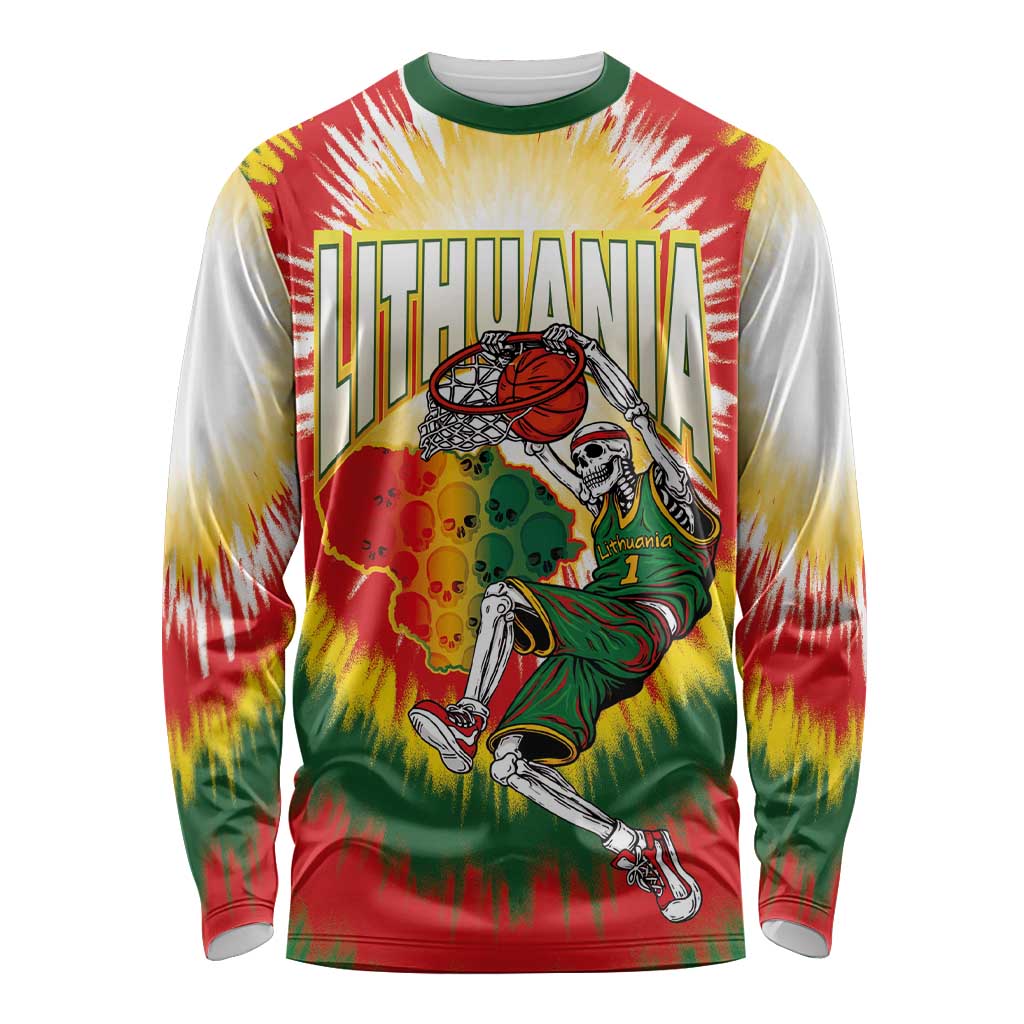 Custom Lithuania-Skeleton Power Dunk Long Sleeve Shirt Tie Dye Style