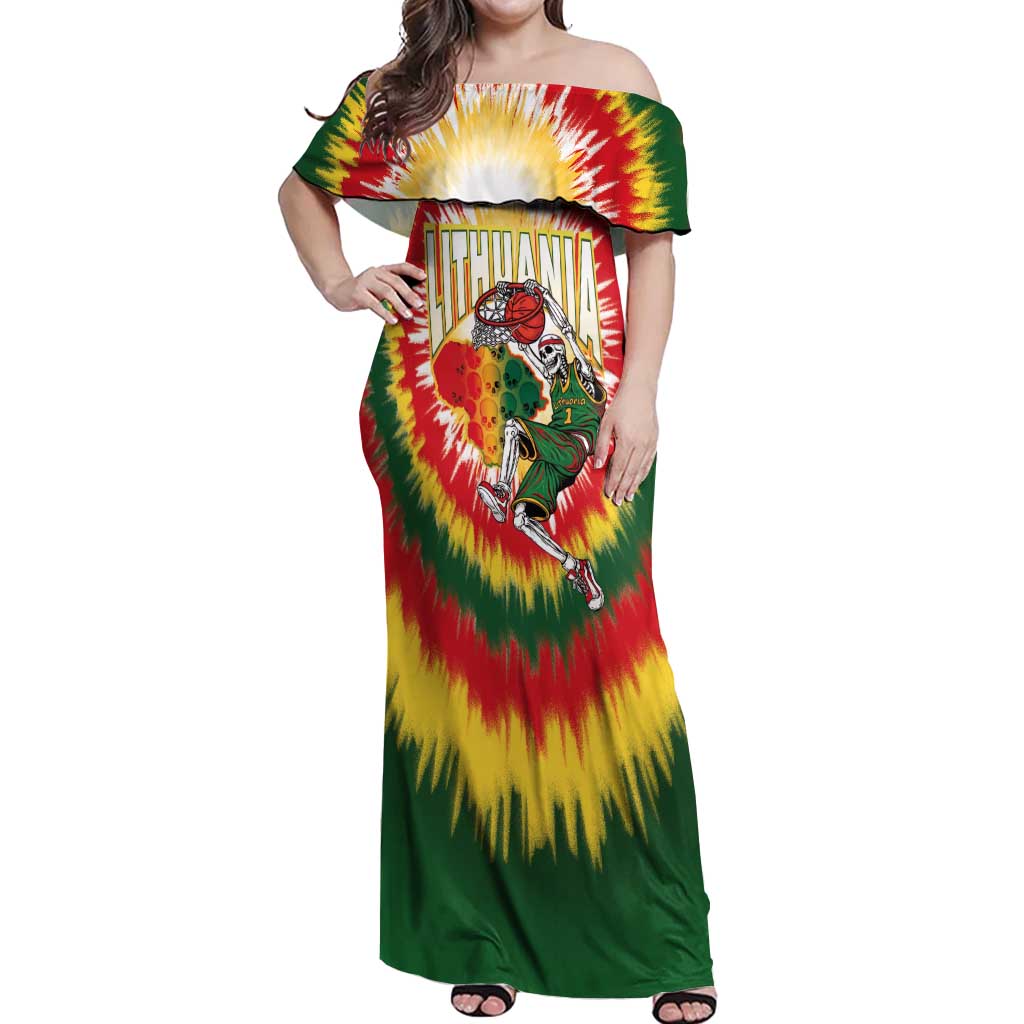 Custom Lithuania-Skeleton Power Dunk Off Shoulder Maxi Dress Tie Dye Style