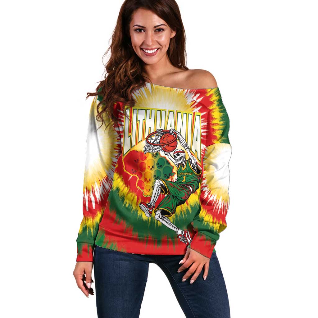 Custom Lithuania-Skeleton Power Dunk Off Shoulder Sweater Tie Dye Style