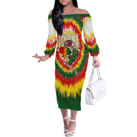 Custom Lithuania-Skeleton Power Dunk Off The Shoulder Long Sleeve Dress Tie Dye Style