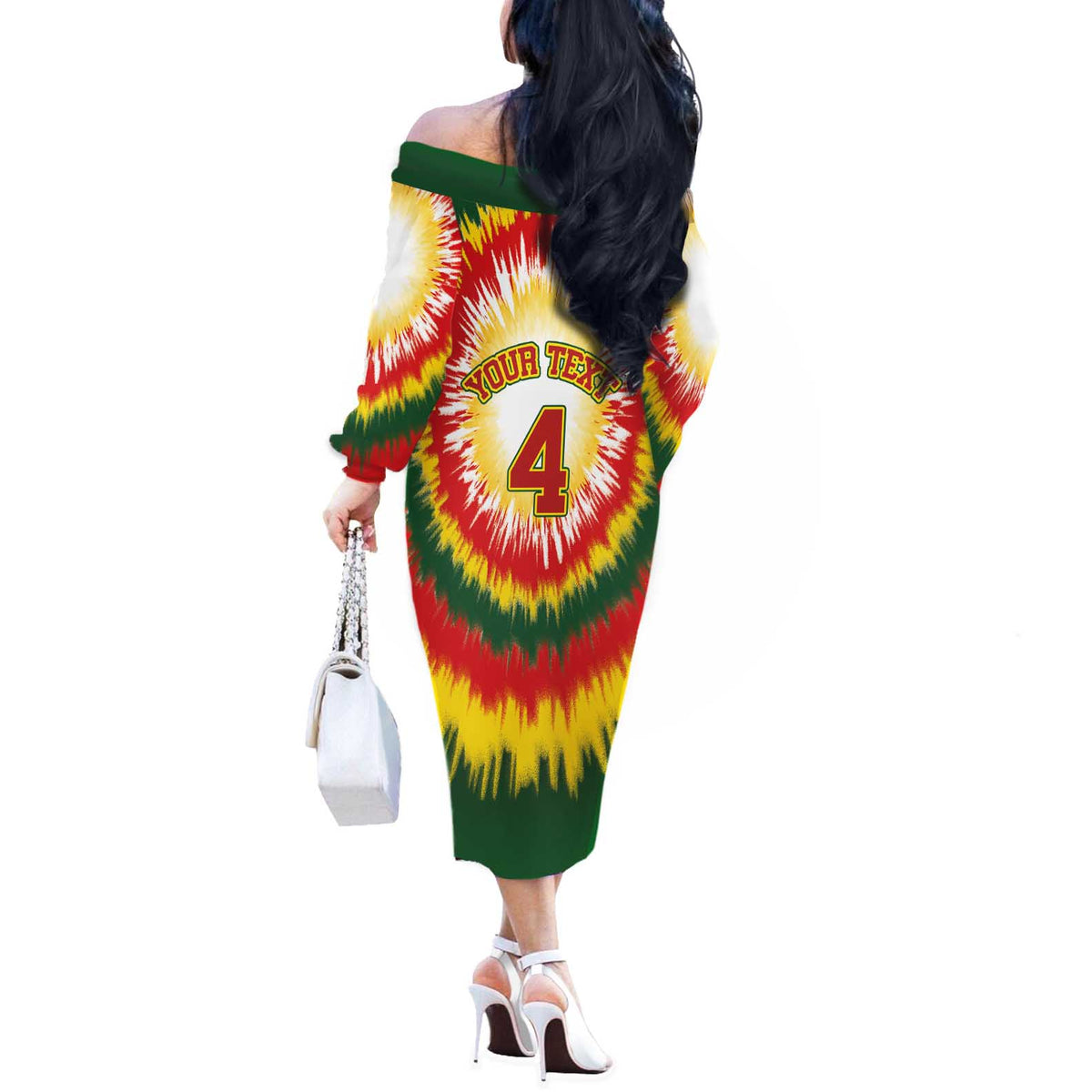 Custom Lithuania-Skeleton Power Dunk Off The Shoulder Long Sleeve Dress Tie Dye Style