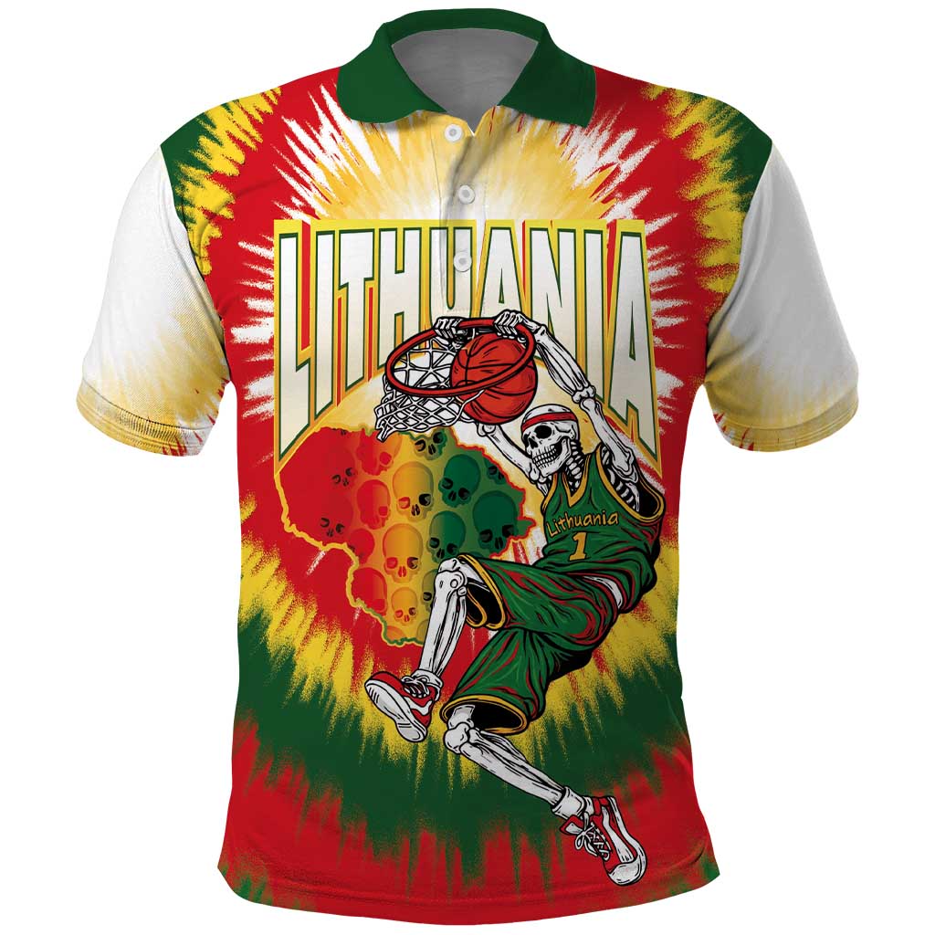Custom Lithuania-Skeleton Power Dunk Polo Shirt Tie Dye Style