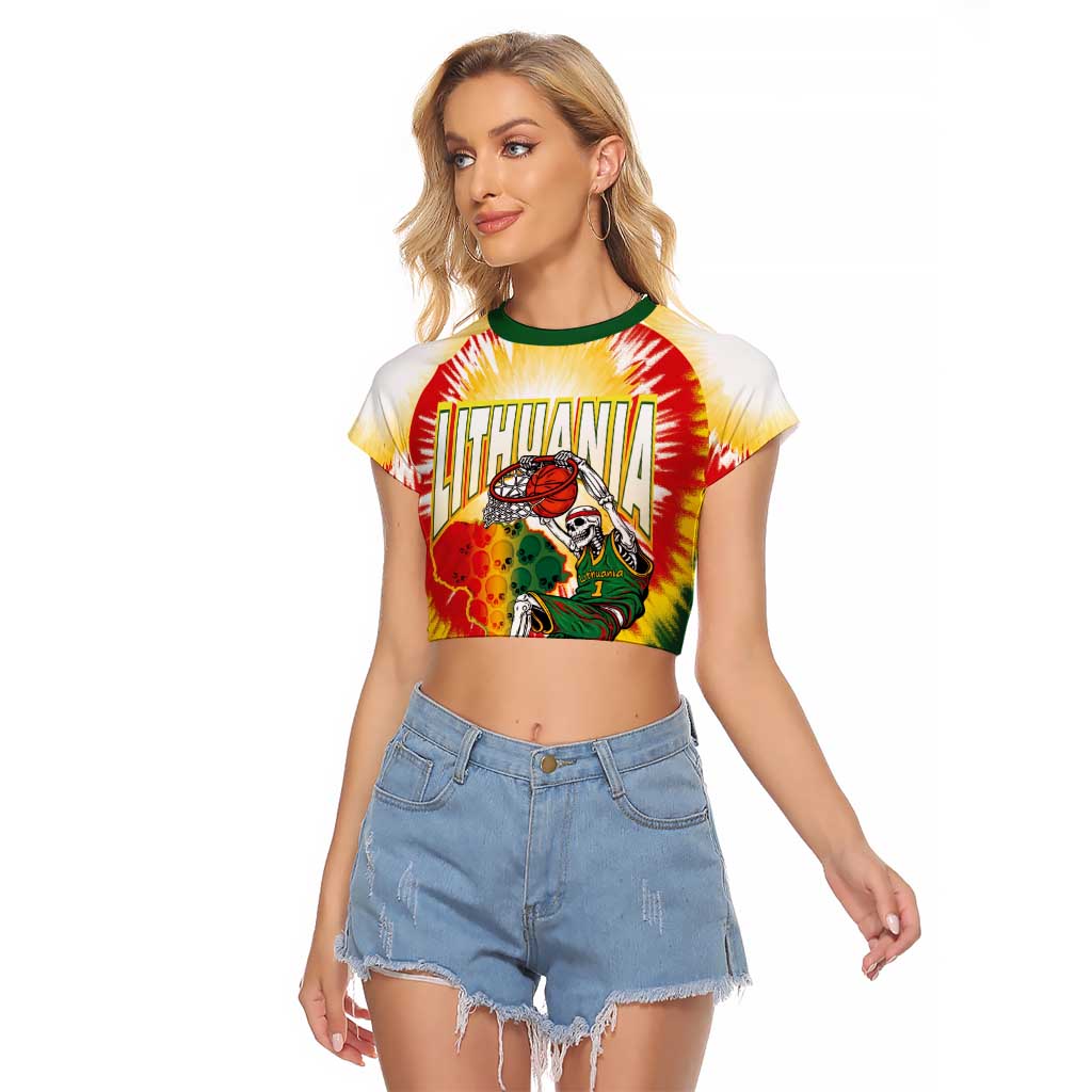 Custom Lithuania-Skeleton Power Dunk Raglan Cropped T Shirt Tie Dye Style