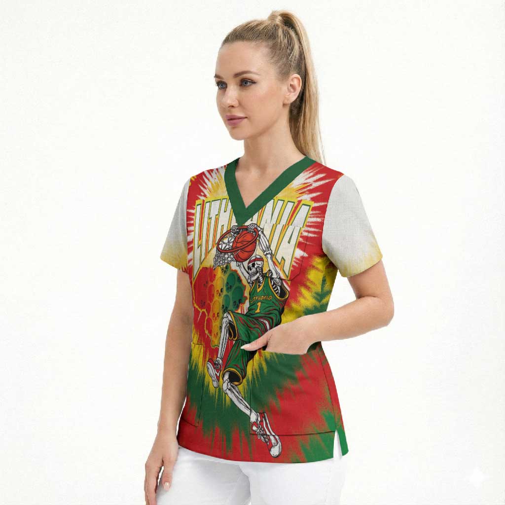 Custom Lithuania-Skeleton Power Dunk Scrub Top Tie Dye Style