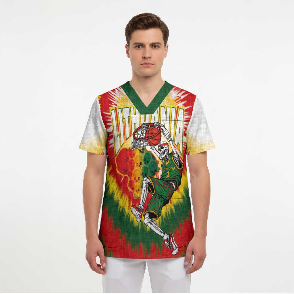 Custom Lithuania-Skeleton Power Dunk Scrub Top Tie Dye Style