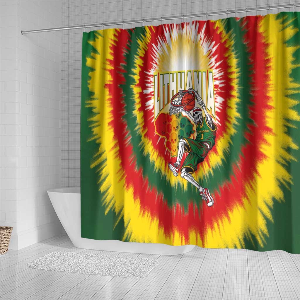 Lithuania-Skeleton Power Dunk Shower Curtain Tie Dye Style