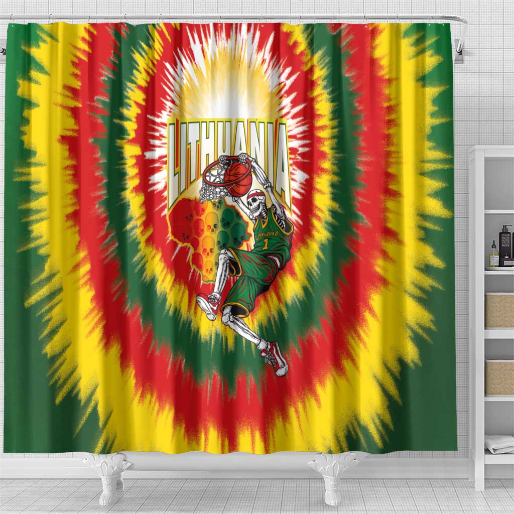 Lithuania-Skeleton Power Dunk Shower Curtain Tie Dye Style