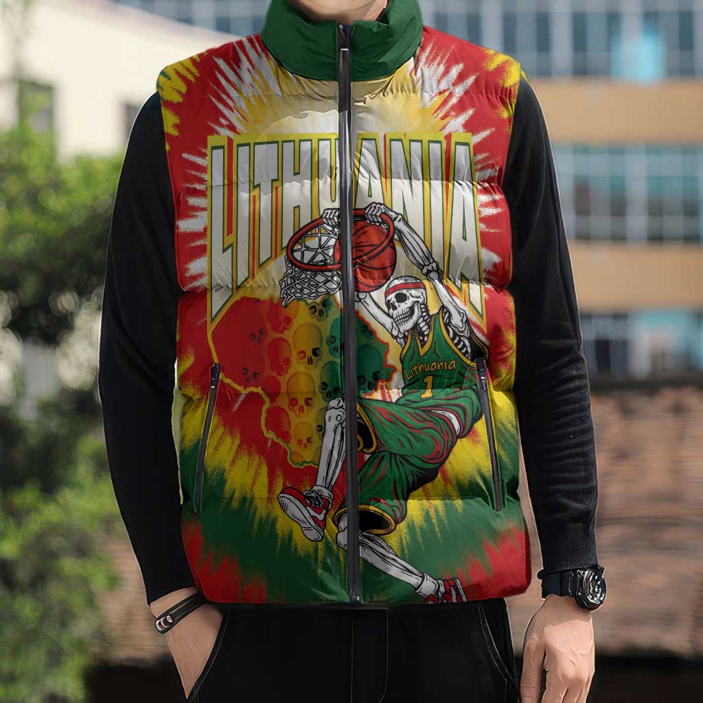 Custom Lithuania-Skeleton Power Dunk Sleeveless Puffer Jacket Tie Dye Style