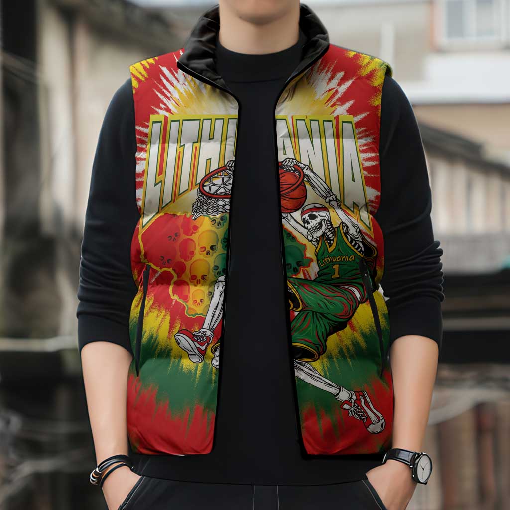 Custom Lithuania-Skeleton Power Dunk Sleeveless Puffer Jacket Tie Dye Style