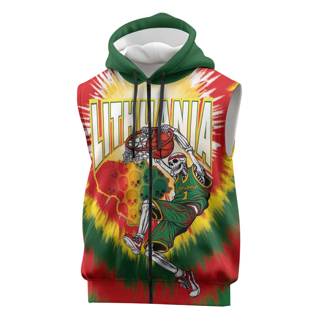 Custom Lithuania-Skeleton Power Dunk Sleeveless Zip Hoodie Tie Dye Style