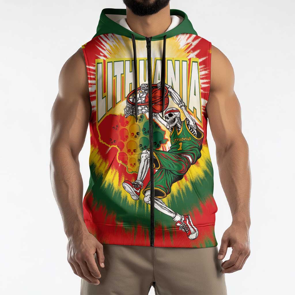 Custom Lithuania-Skeleton Power Dunk Sleeveless Zip Hoodie Tie Dye Style
