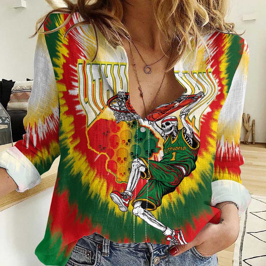 Custom Lithuania-Skeleton Power Dunk Women Casual Shirt Tie Dye Style