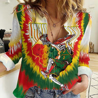 Custom Lithuania-Skeleton Power Dunk Women Casual Shirt Tie Dye Style