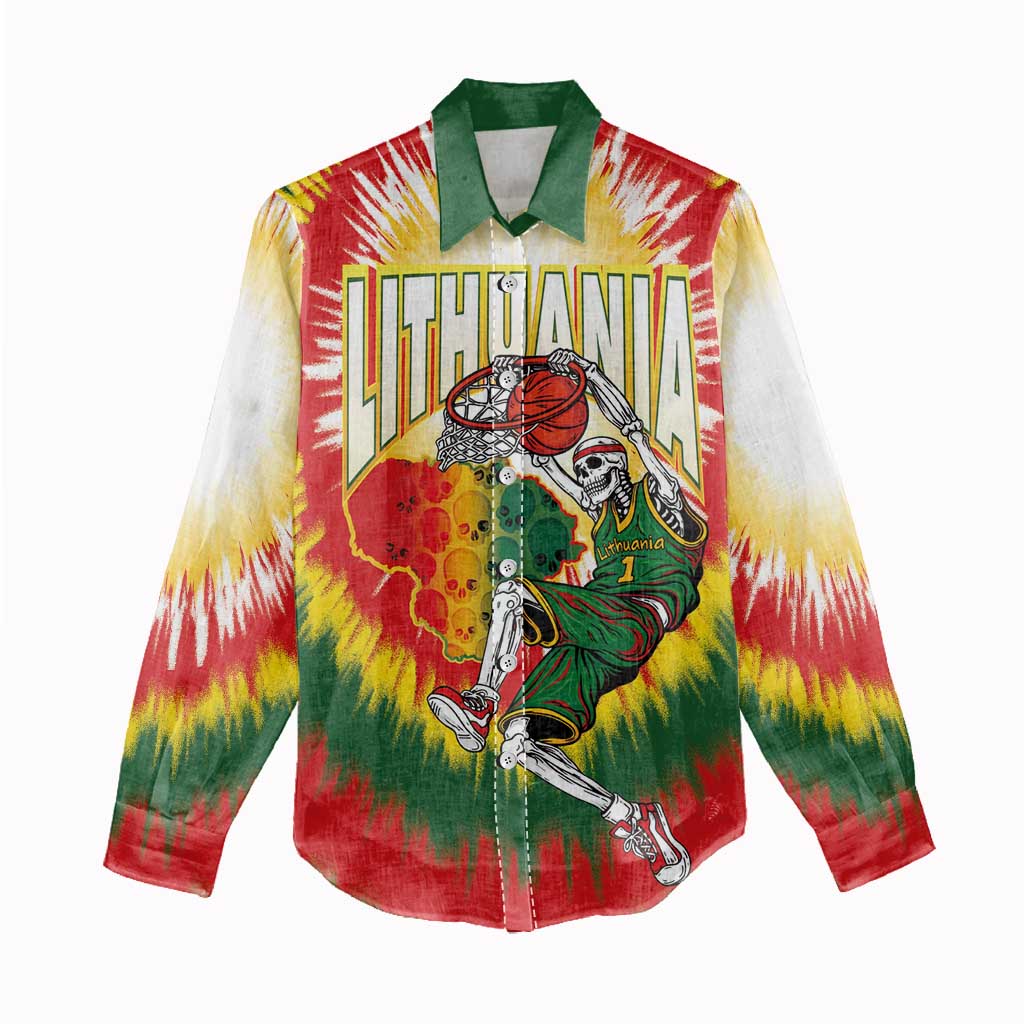 Custom Lithuania-Skeleton Power Dunk Women Casual Shirt Tie Dye Style