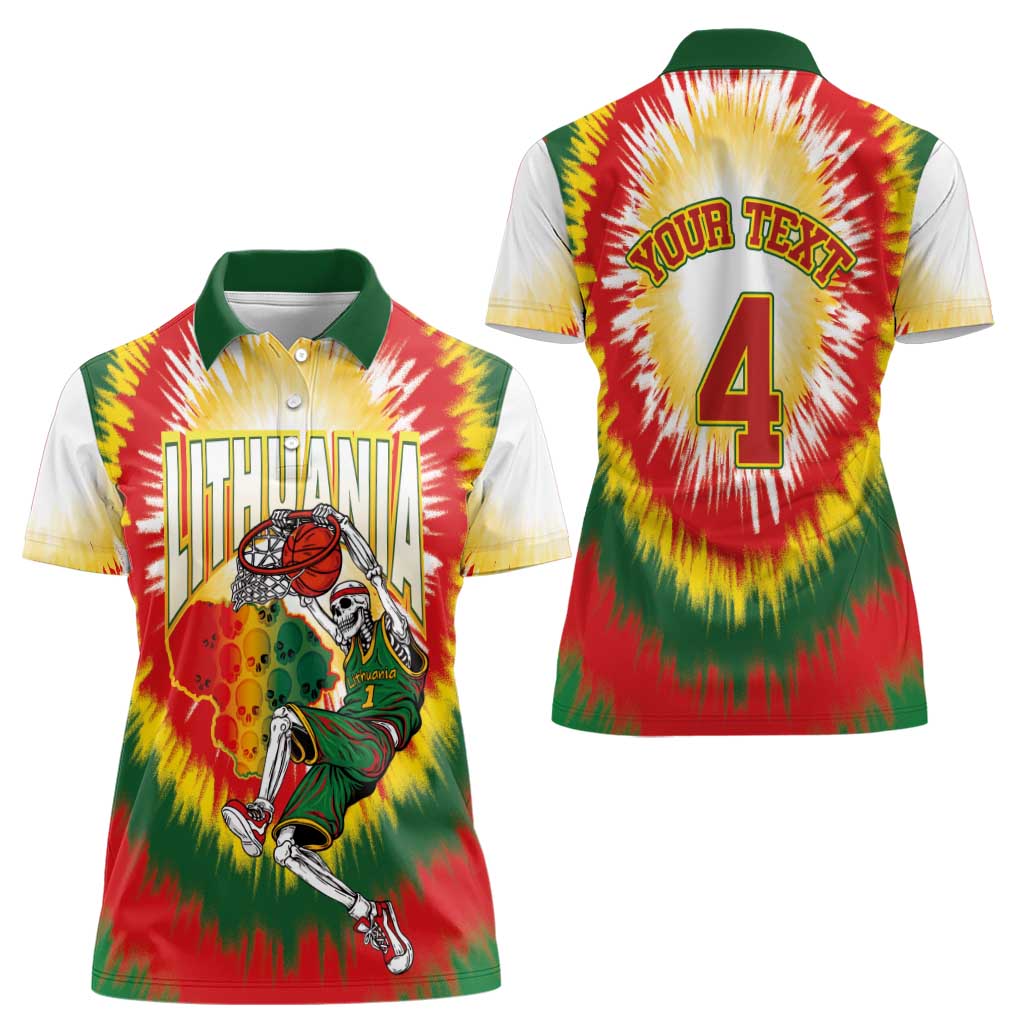Custom Lithuania-Skeleton Power Dunk Women Polo Shirt Tie Dye Style