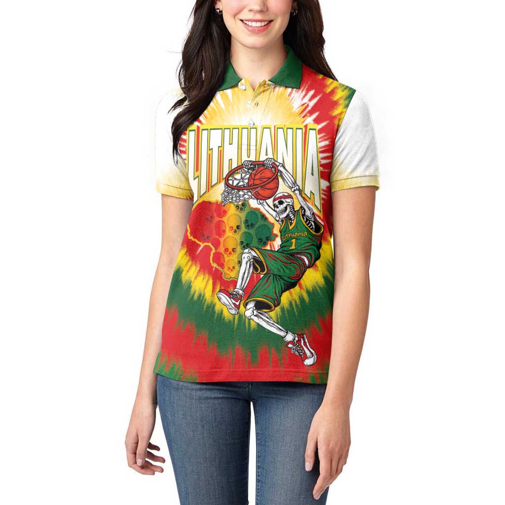 Custom Lithuania-Skeleton Power Dunk Women Polo Shirt Tie Dye Style