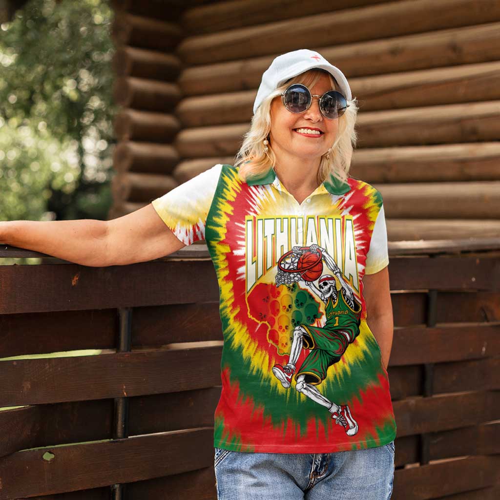 Custom Lithuania-Skeleton Power Dunk Women Polo Shirt Tie Dye Style