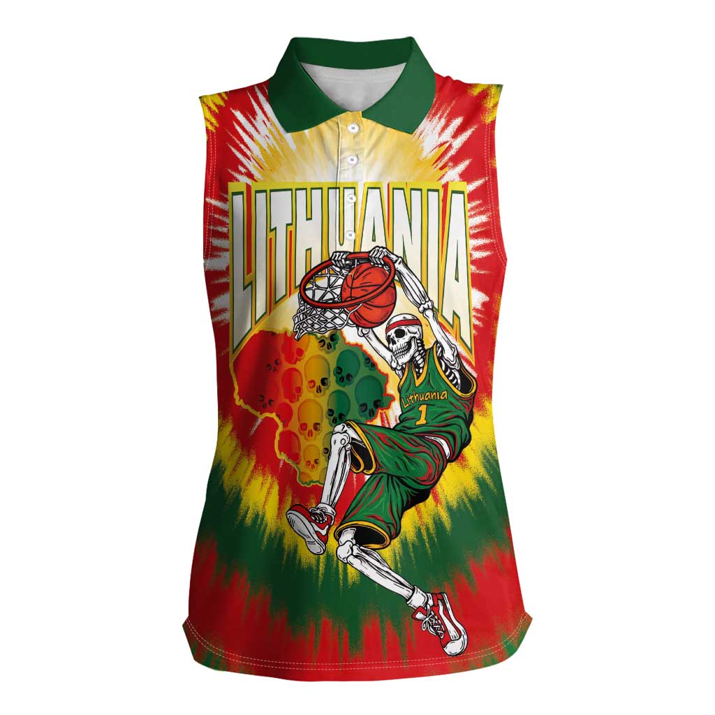 Custom Lithuania-Skeleton Power Dunk Women Sleeveless Polo Shirt Tie Dye Style