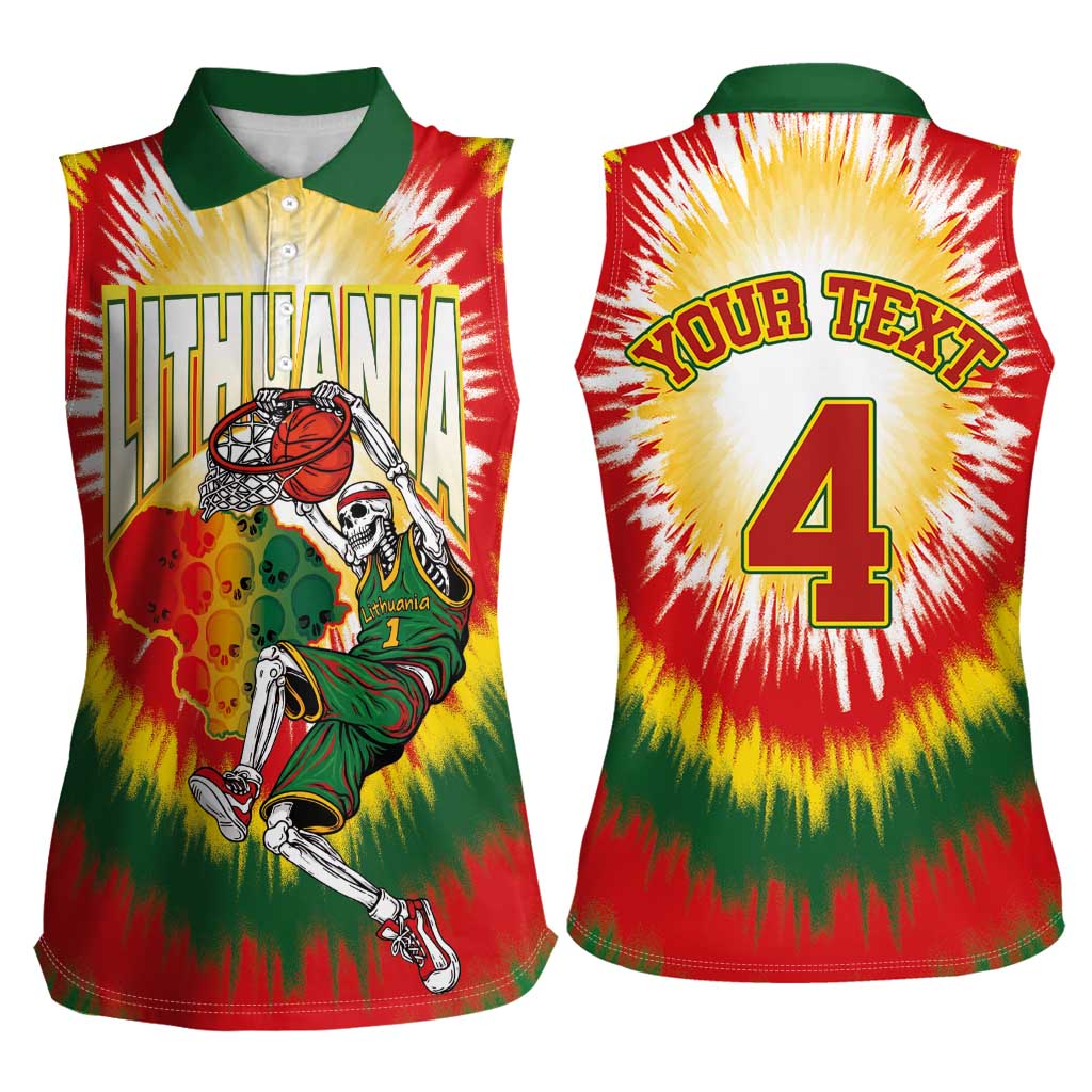 Custom Lithuania-Skeleton Power Dunk Women Sleeveless Polo Shirt Tie Dye Style