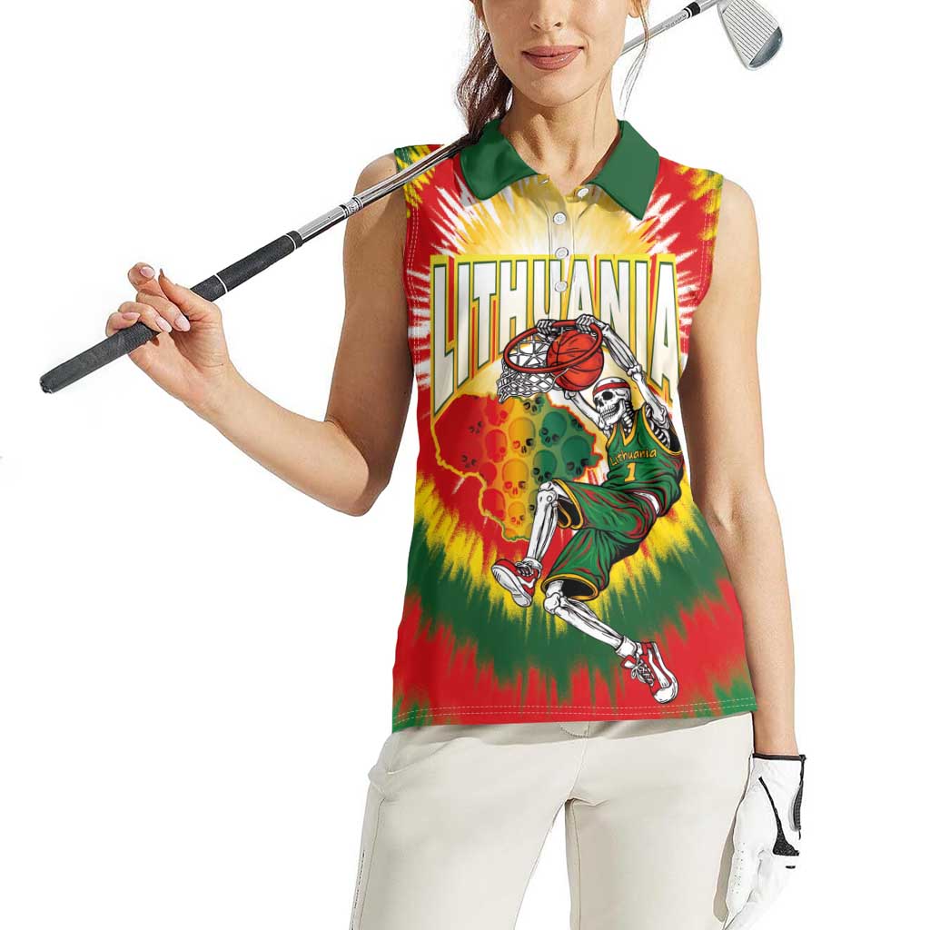 Custom Lithuania-Skeleton Power Dunk Women Sleeveless Polo Shirt Tie Dye Style