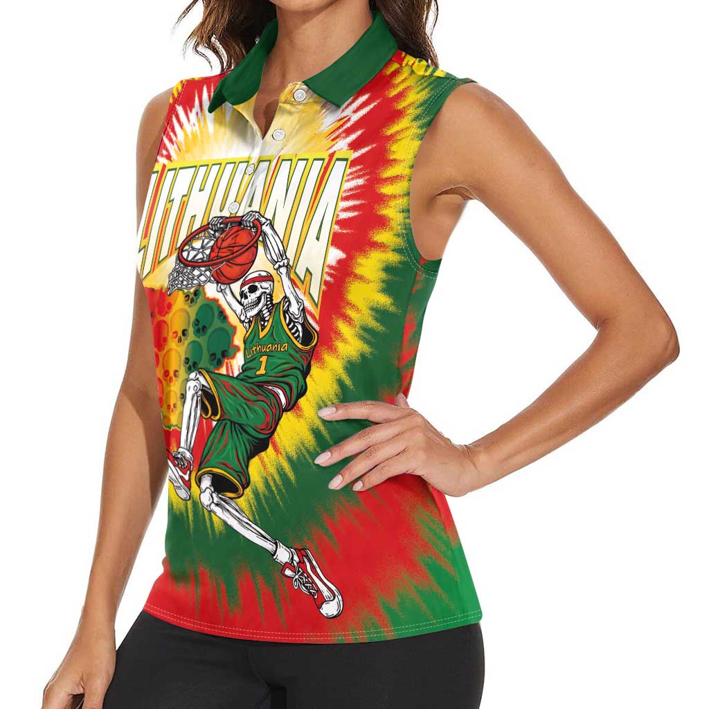 Custom Lithuania-Skeleton Power Dunk Women Sleeveless Polo Shirt Tie Dye Style