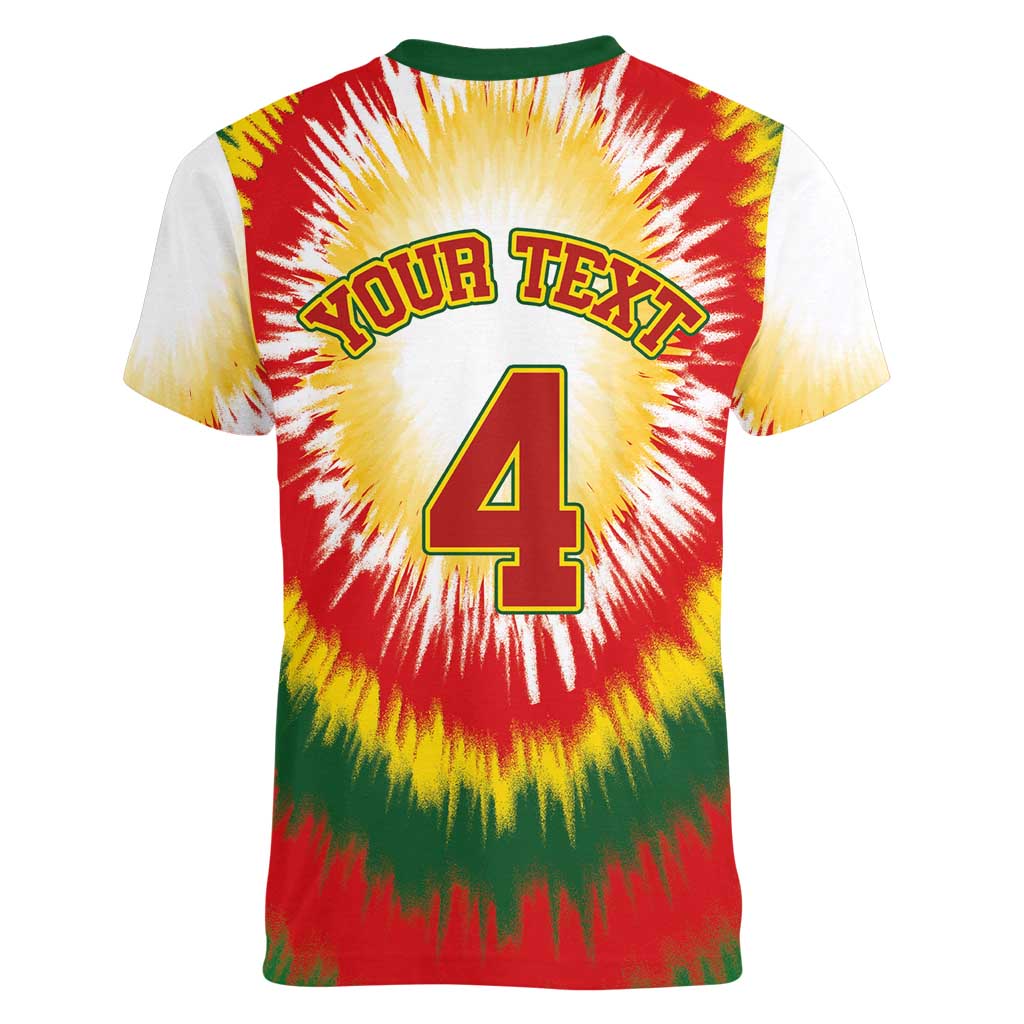 Custom Lithuania-Skeleton Power Dunk Women V-Neck T-Shirt Tie Dye Style