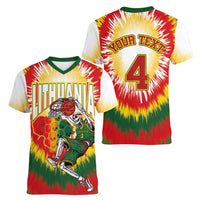 Custom Lithuania-Skeleton Power Dunk Women V-Neck T-Shirt Tie Dye Style