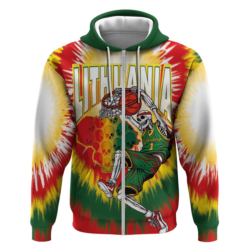 Custom Lithuania-Skeleton Power Dunk Zip Hoodie Tie Dye Style