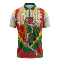 Custom Lithuania-Skeleton Power Dunk Zipper Polo Shirt Tie Dye Style