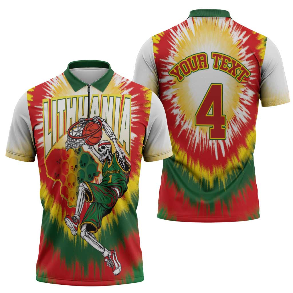 Custom Lithuania-Skeleton Power Dunk Zipper Polo Shirt Tie Dye Style
