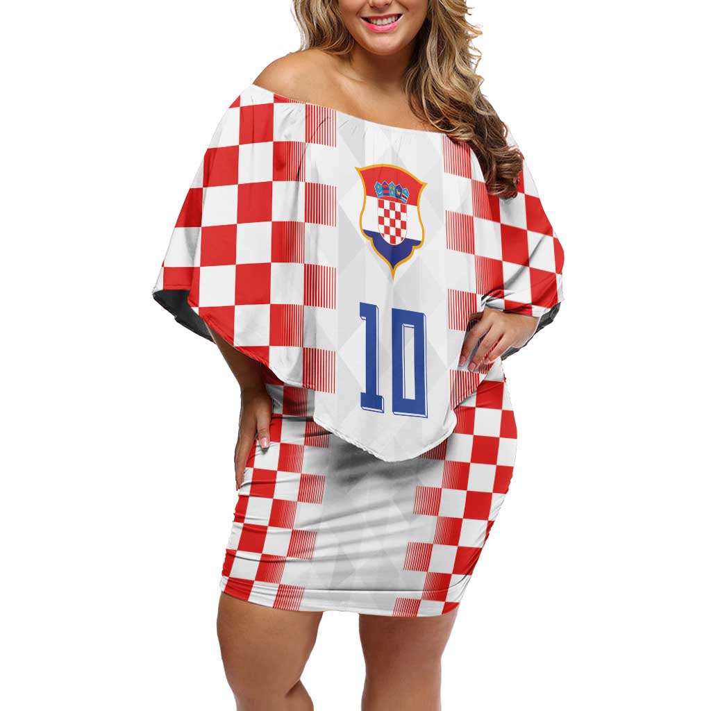Custom Croatia Football Off Shoulder Short Dress Vatreni Glory 2026