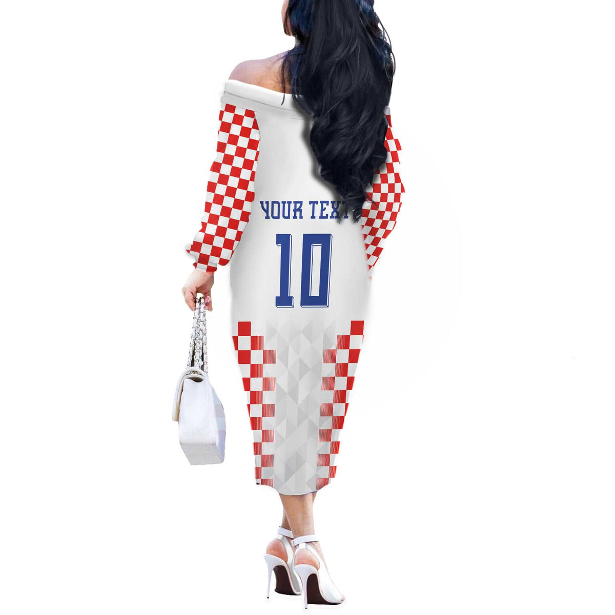Custom Croatia Football Off The Shoulder Long Sleeve Dress Vatreni Glory 2026