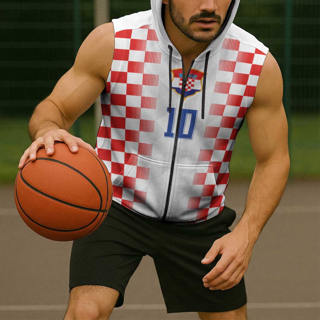Custom Croatia Football Sleeveless Zip Hoodie Vatreni Glory 2026