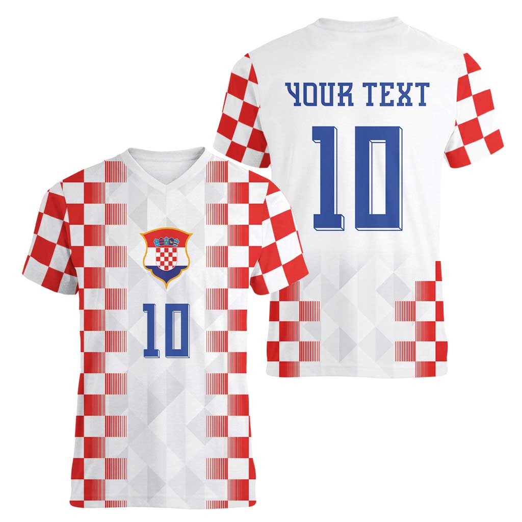 Custom Croatia Football Women V-Neck T-Shirt Vatreni Glory 2026