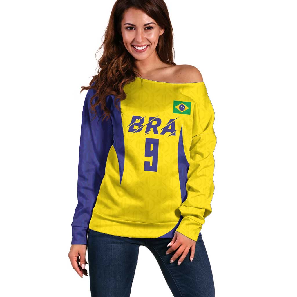 Custom Brazil Volleyball Off Shoulder Sweater Sport Wings Style