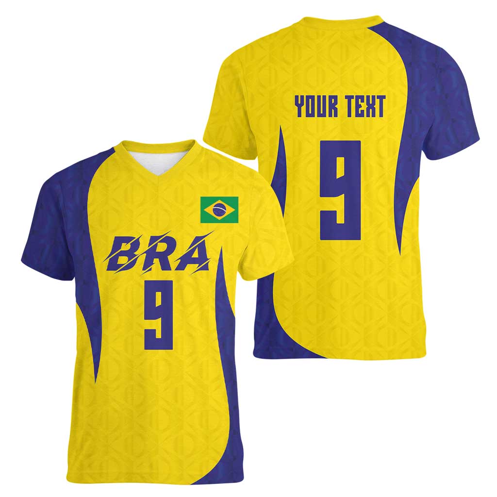 Custom Brazil Volleyball Women V-Neck T-Shirt Sport Wings Style