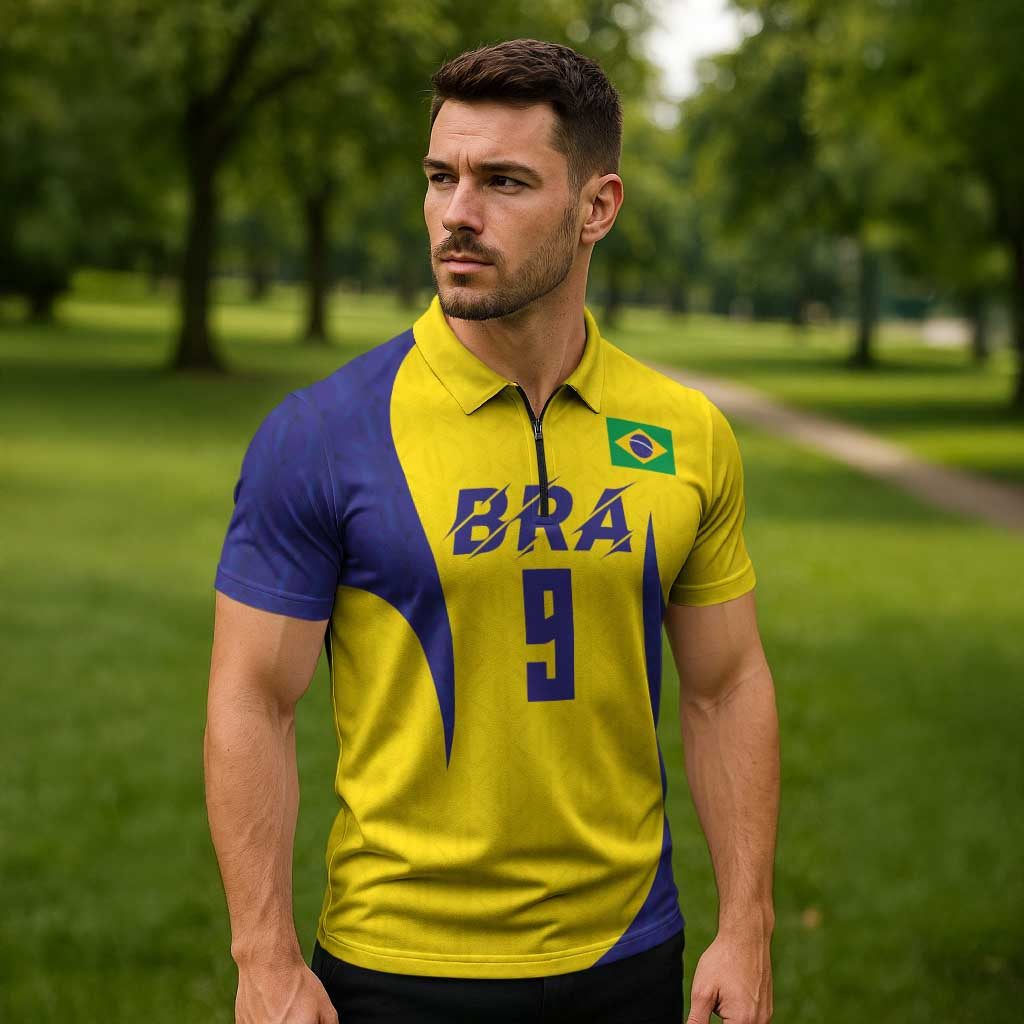 Custom Brazil Volleyball Zipper Polo Shirt Sport Wings Style