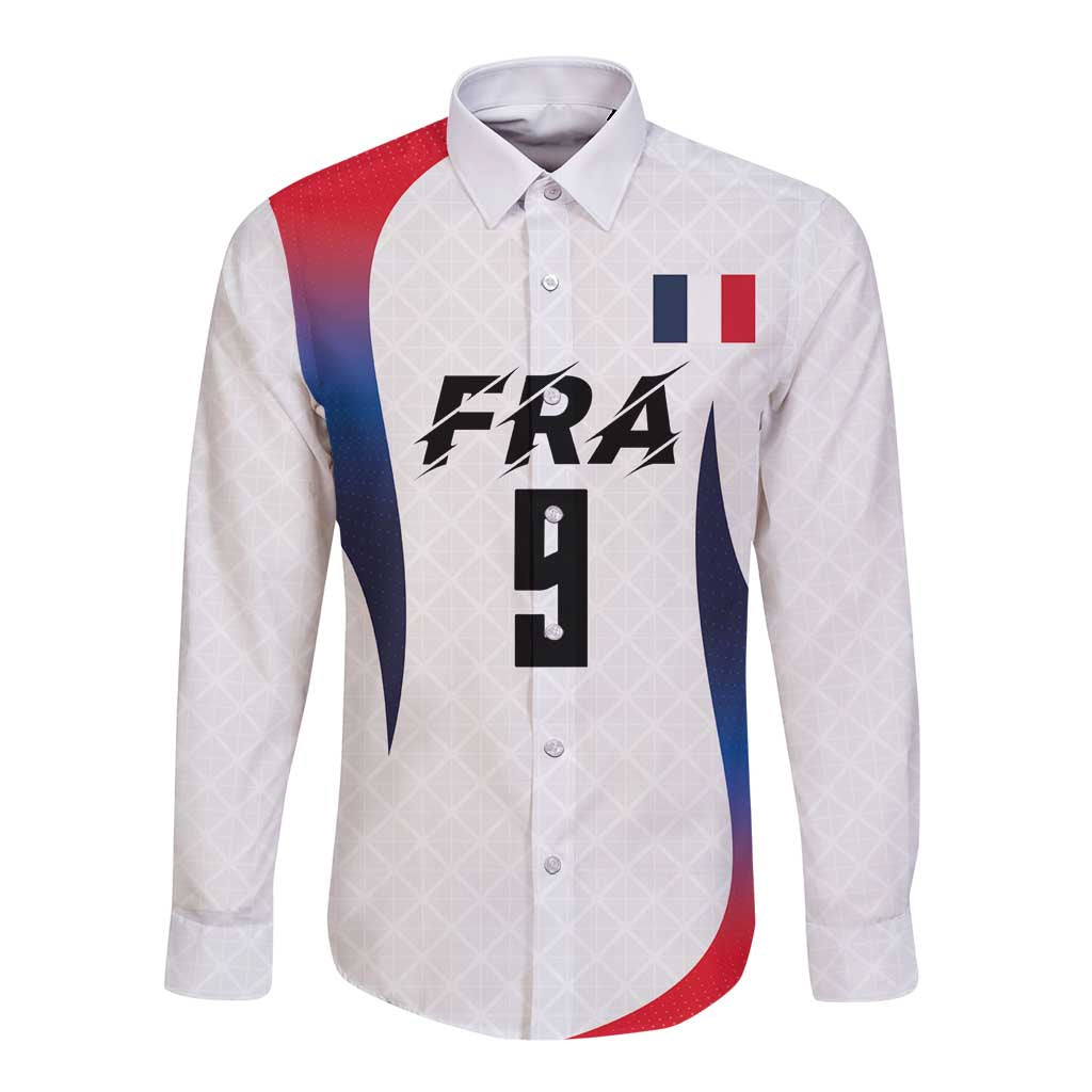 Custom France Volleyball Long Sleeve Button Shirt Sport Wings Style