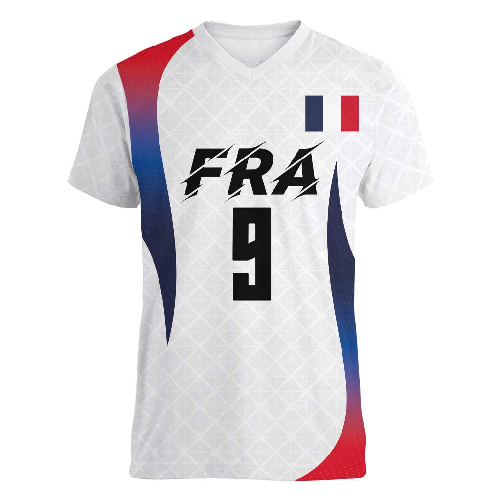 Custom France Volleyball Women V-Neck T-Shirt Sport Wings Style