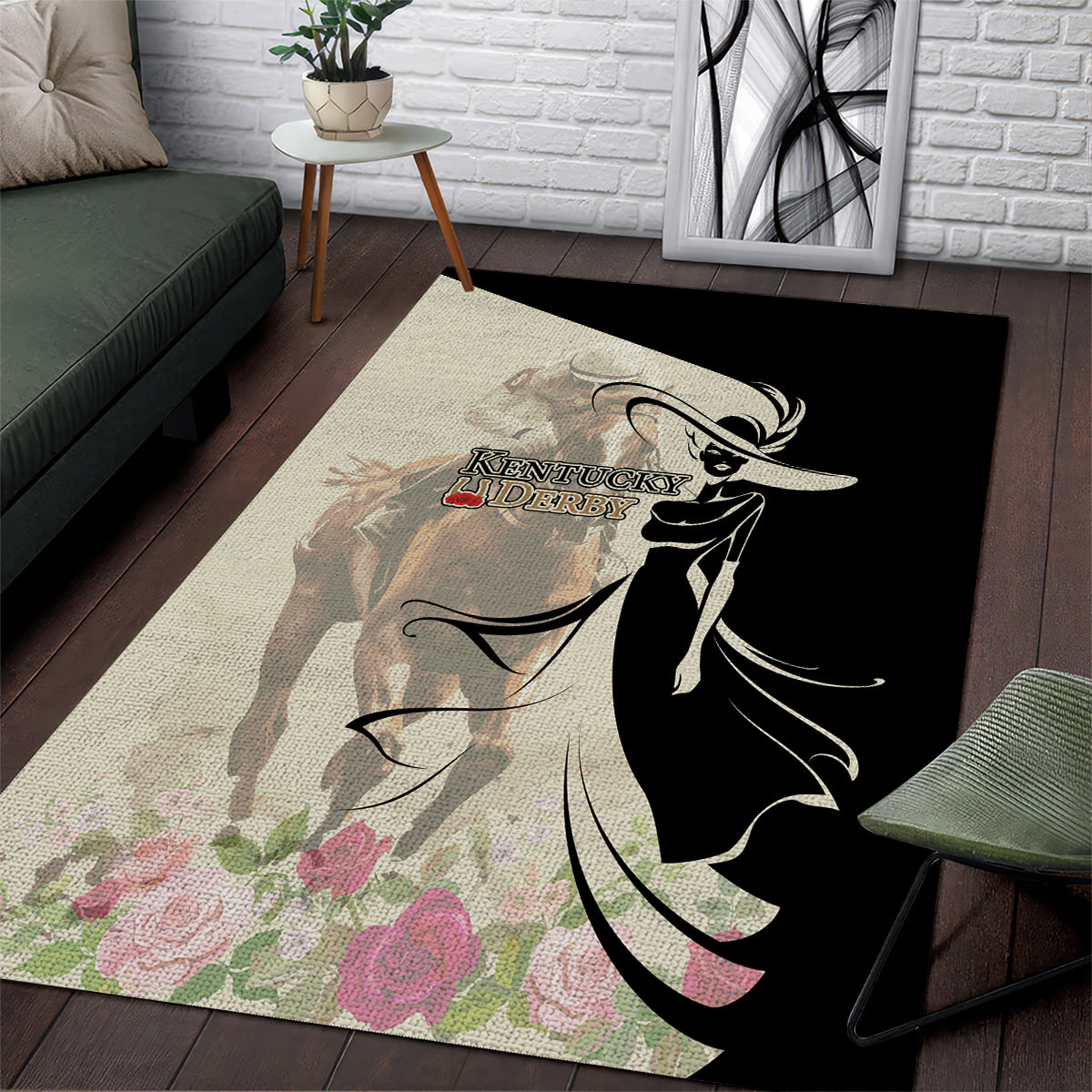 Kentucky Racing Horses Derby Hat Girl Area Rug Beige Color - Wonder Print Shop