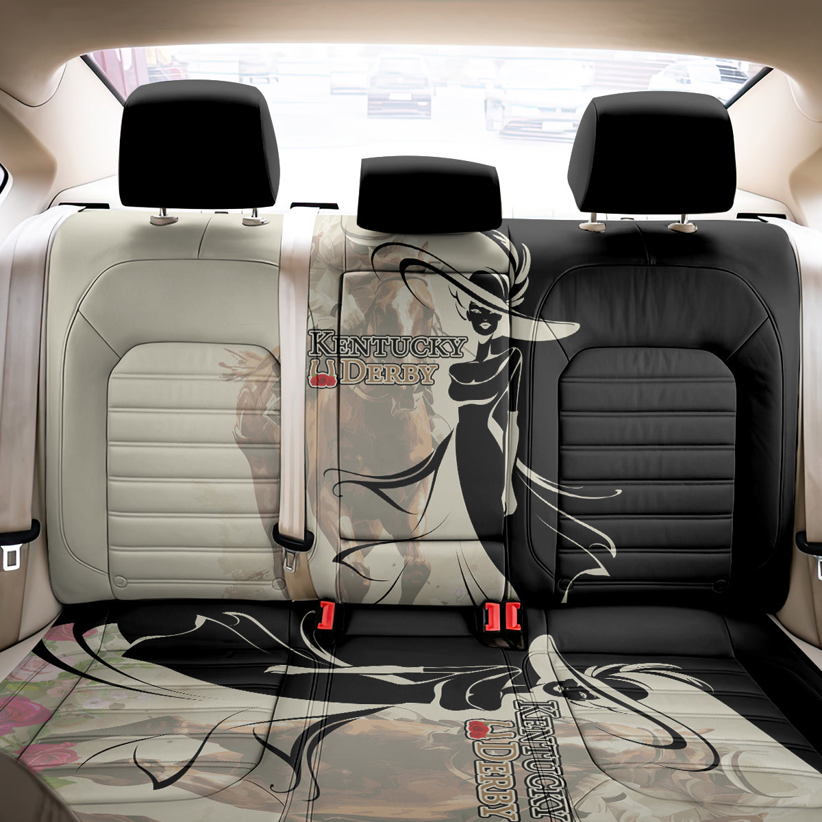 Kentucky Racing Horses Derby Hat Girl Back Car Seat Cover Beige Color - Wonder Print Shop