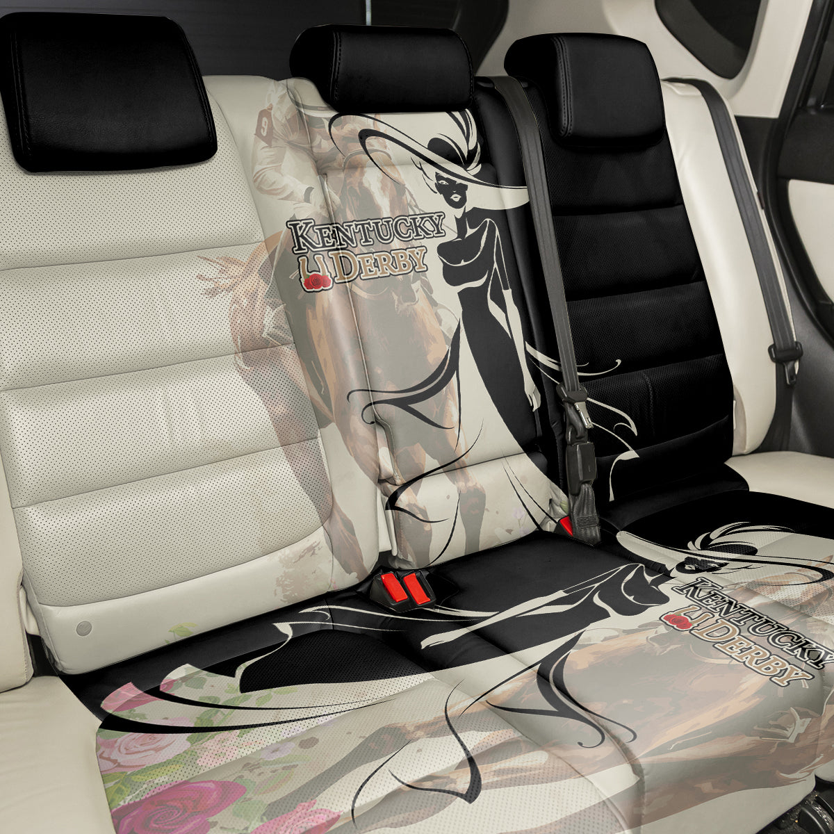 Kentucky Racing Horses Derby Hat Girl Back Car Seat Cover Beige Color - Wonder Print Shop