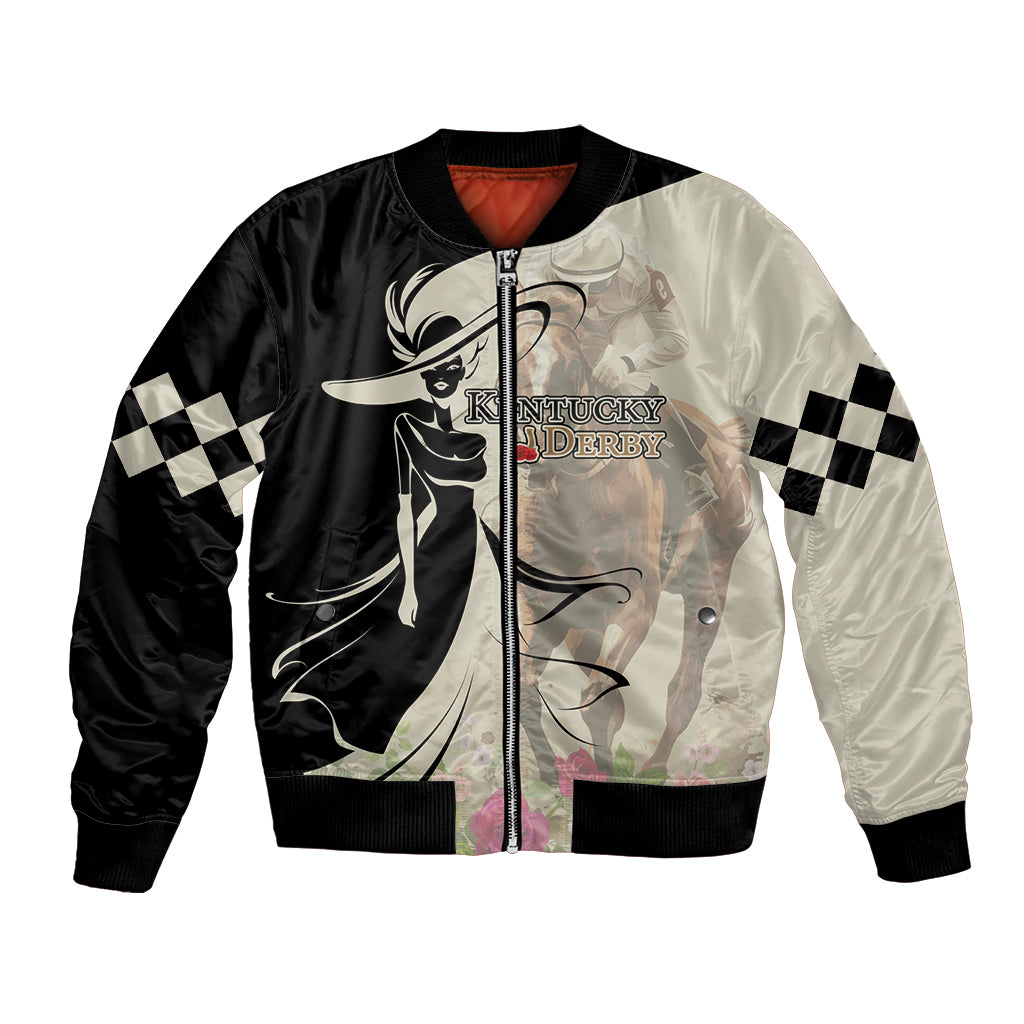 Kentucky Racing Horses Derby Hat Girl Bomber Jacket Beige Color - Wonder Print Shop