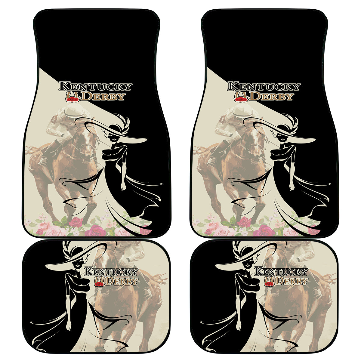 Kentucky Racing Horses Derby Hat Girl Car Mats Beige Color - Wonder Print Shop
