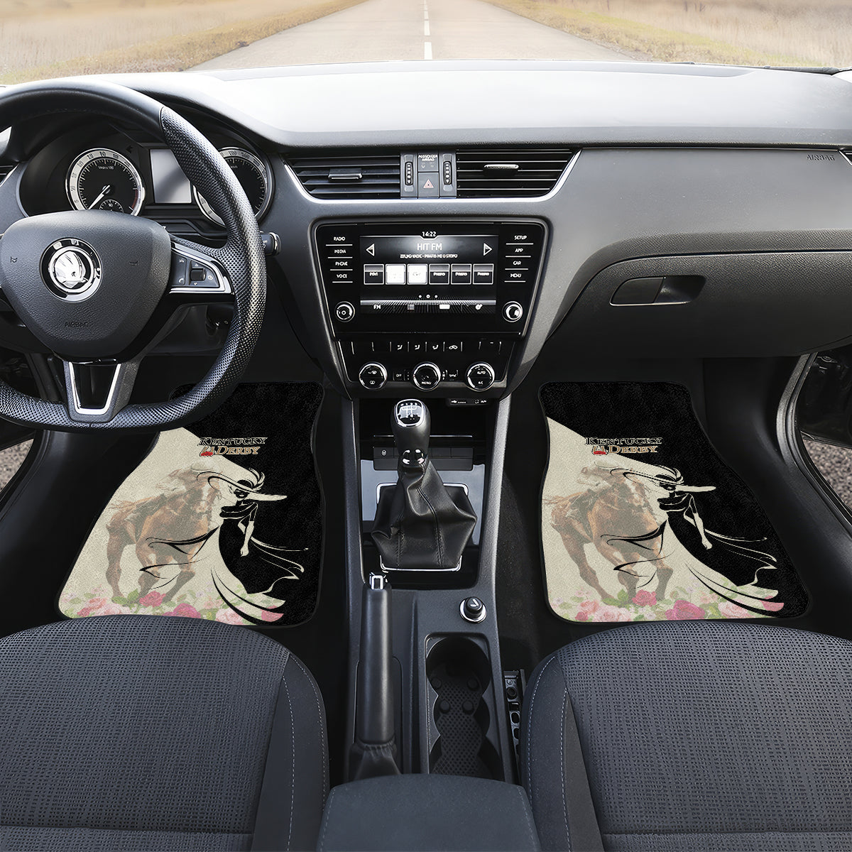 Kentucky Racing Horses Derby Hat Girl Car Mats Beige Color - Wonder Print Shop